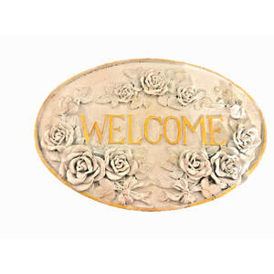 Ceramic white hanging handmade “Welcome” Sign; cottagecore/french country